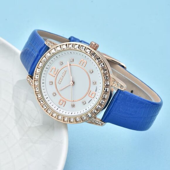 White Austrian Crystal Watch with Blue Strap - Picture 3 of 4